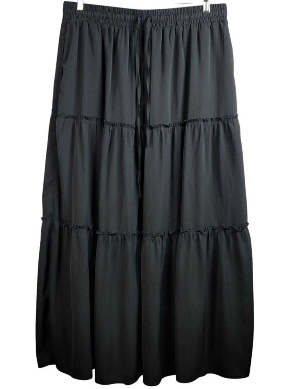 Womens Maxi Skirt Black 2XL Tier Ruffle Lined Modest Peasant Prarie Boho Gypsy